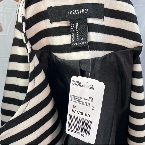 Forever 21 Open Front Bomber‎ Jacket Striped zippers Steampunk Skater Medium New - Picture 8 of 12